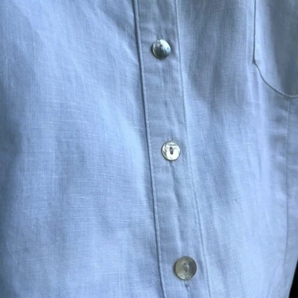 Edward White Linen Back Split Hem Double Front Chest Pocket Shirt Blouse, Size L - Picture 5 of 10